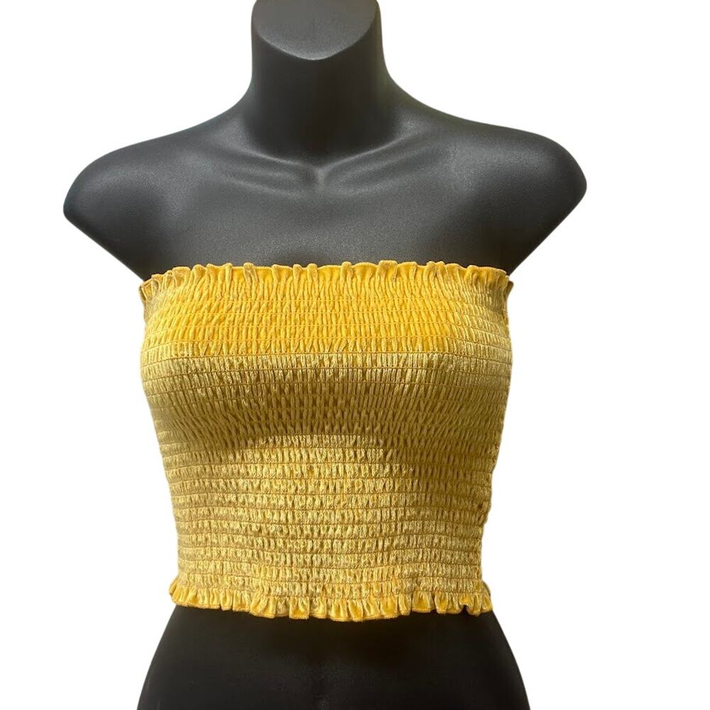 Hollister Smocked Velvet Tube Top Velvet Yellow Gold Bandeau Crop Top XS